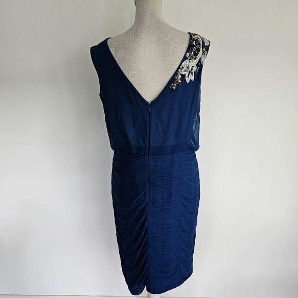 Aidan Mattox Blue Silk Sequin Ruched Dress - Picture 5 of 9